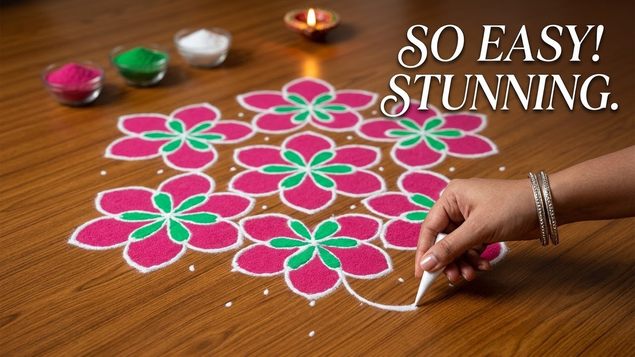 simple rangoli with dots for beginners | easy method