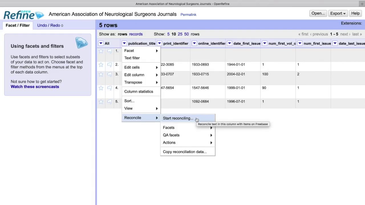 Reconcilliation in OpenRefine: Part 1