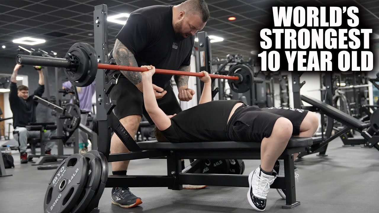 World's Strongest 10 Year Old Lifts 40KG on Flat Bench! (CHEST DAY) Ft. Eddie Hall