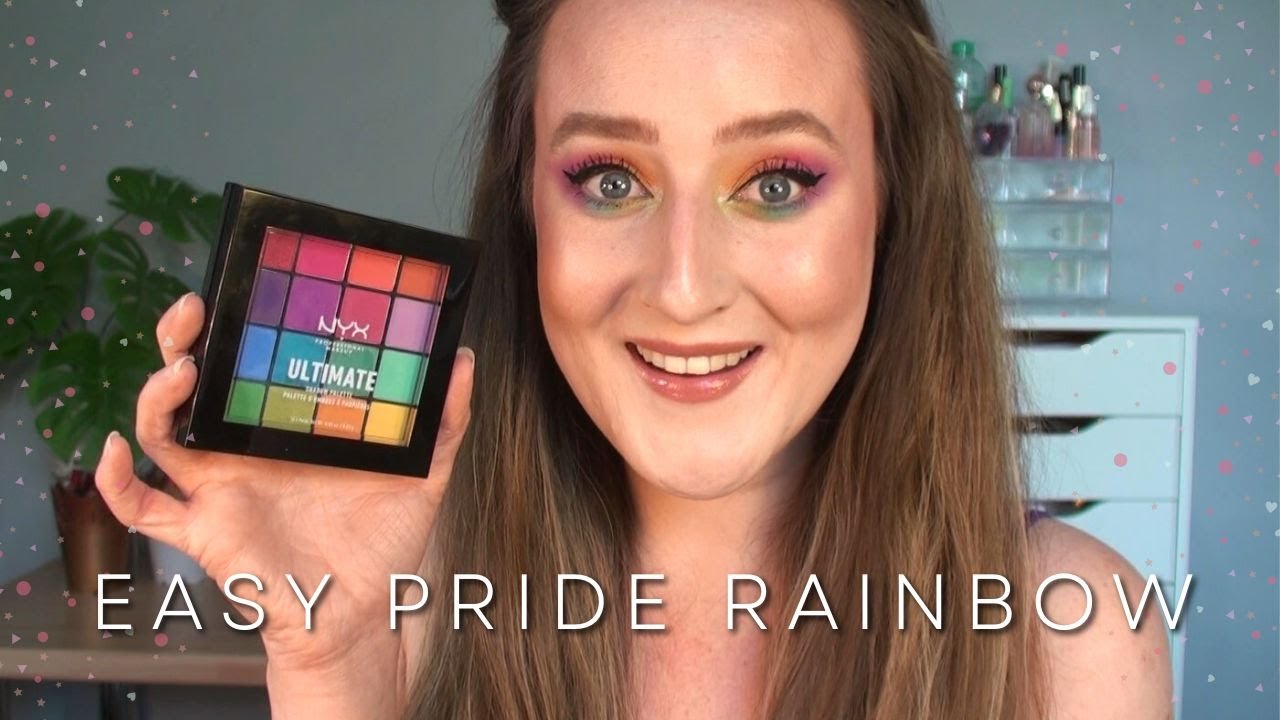ONE BRUSH *RAINBOW* EYE LOOK - Pride 2022 Easy Makeup NYX Ultimate Bright Palette Beginner Tutorial