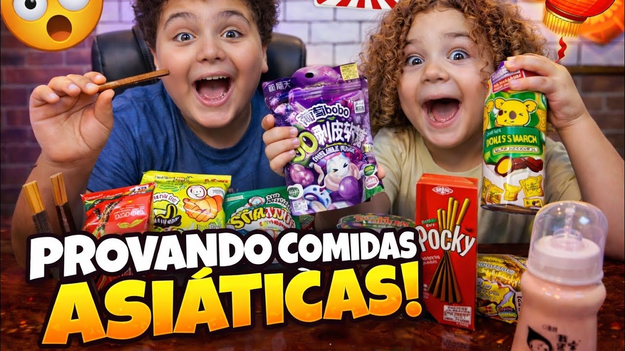 Provando comidas asiáticas diferentes com João e Davi