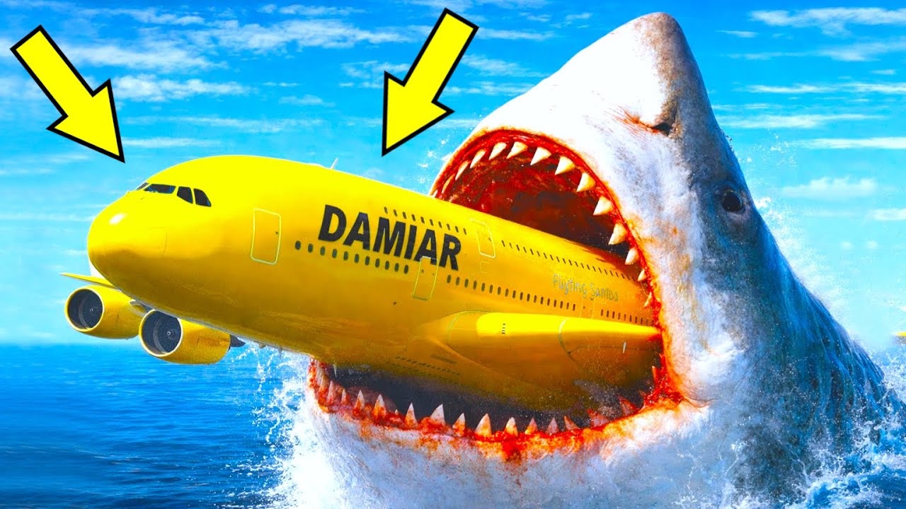 Airplane Attacked By A Massive Megalodon Shark After Emergency Landing On Water | GTA 5