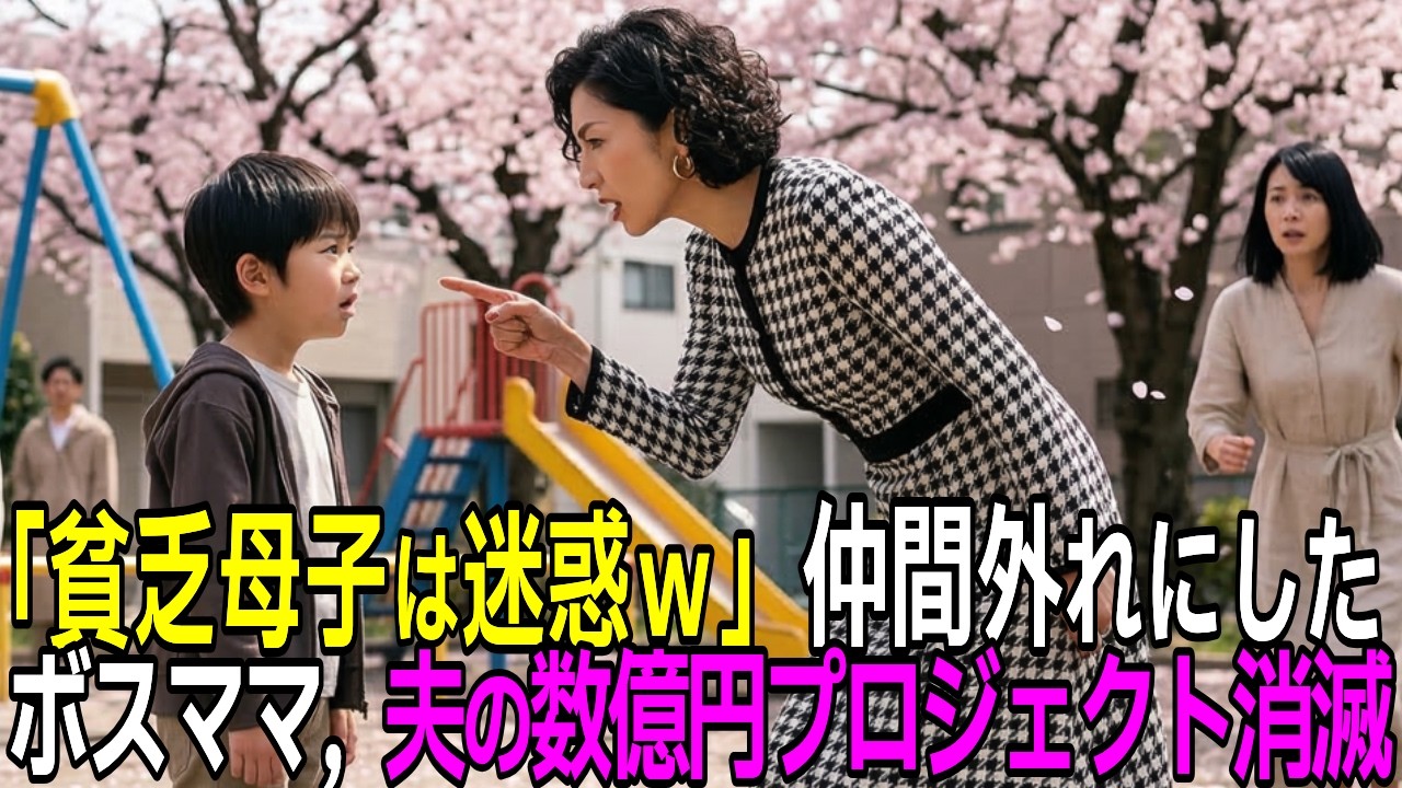「貧乏な母子は迷惑よｗ」と私を虐めたボスママ。息子を叩いた瞬間に私の逆鱗に触れ、翌日、夫の数億円プロジェクトを指一本で白紙に戻した結果[スカッとする話] [感動する話]
