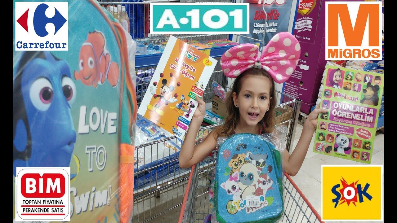 OKULA DÖNÜŞ. ELİF İLE KIRTASİYE ALIŞVERİŞİMİZ. BİM, ŞOK, A-101, MİGROS, CARREFOUR alışveriş vlog