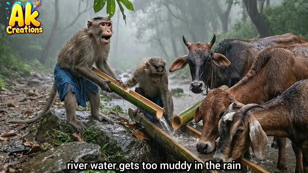 When Monkeys Walk with Livestock 🐒🐂 | Beautiful Forest Moment | AK Creations
