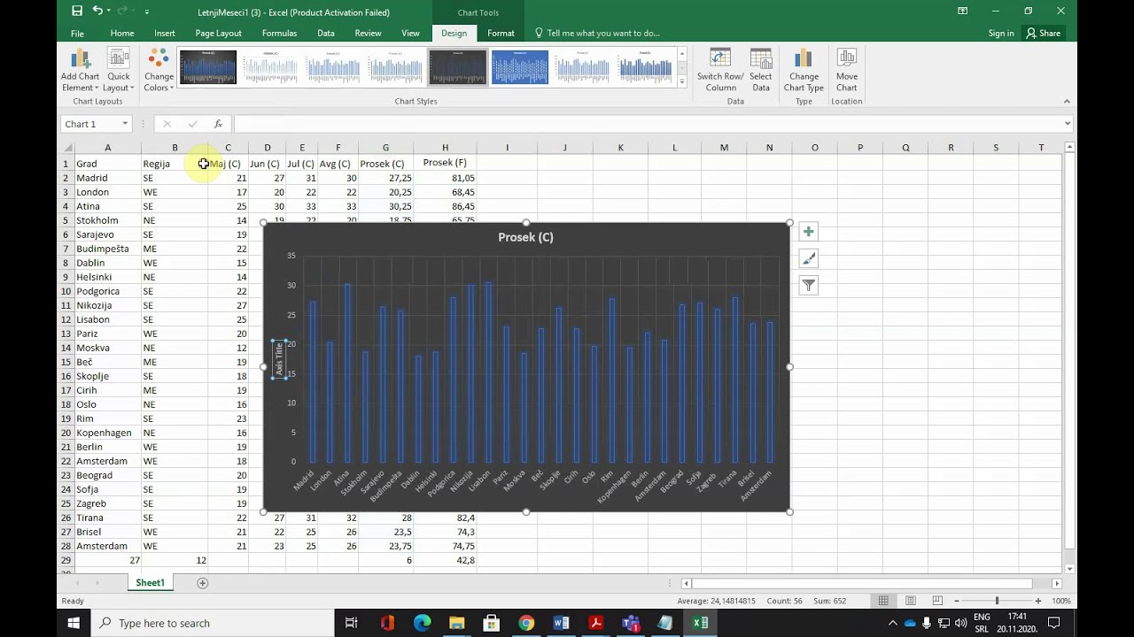 Excel - vežba za 8.  razred osnovne škole