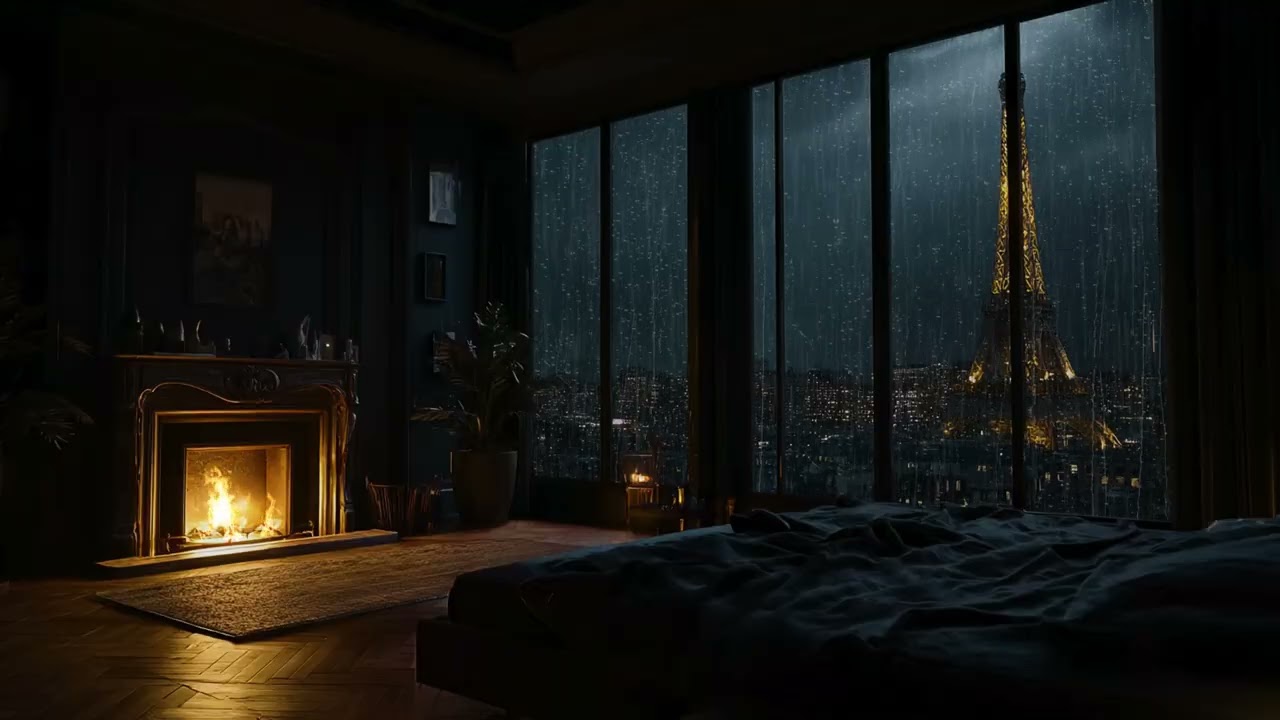 (No Ads)🌧️Manhattan Skyline Rain at Night | Calm Bedroom Ambience for Sleep & Relax 😴