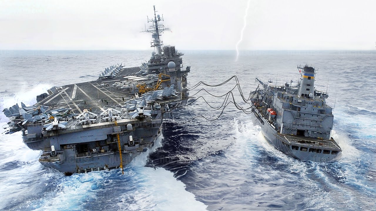The Extreme Process of Refueling $13 Billion US Aircraft Carrier During Storms