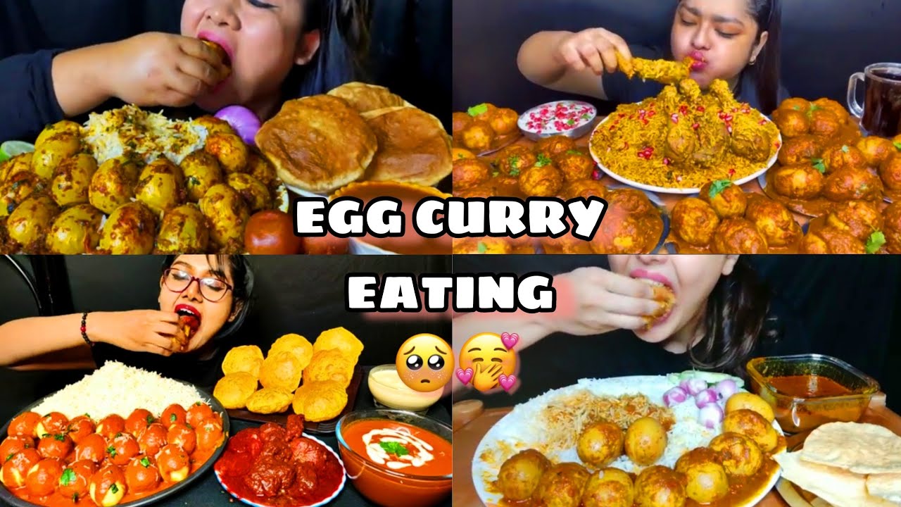 ASMR SPICY EATING🌶️ EGG CURRY WITH RICE | CHICKEN BRIYANI | UNLIMITED EGGS EATING ASMR | BIG BITES
