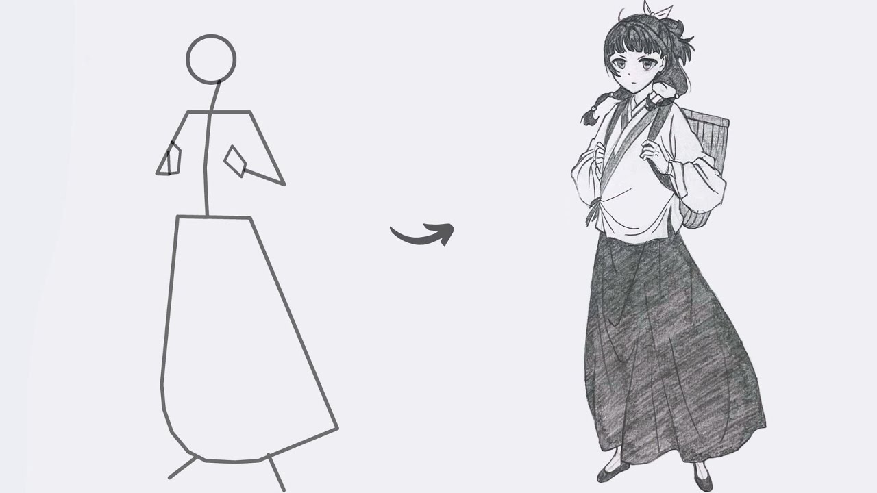 How to draw Maomao full body out of stickman | Easy step-by-step | Apothecary Diaries