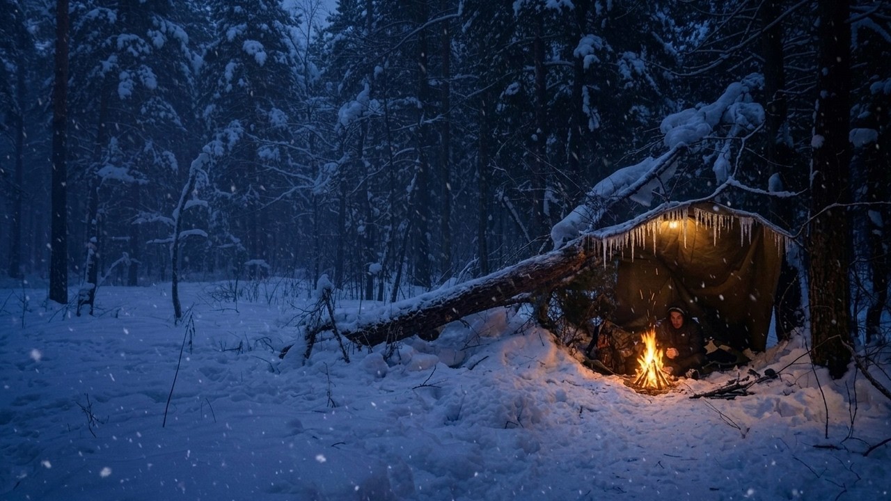 2 Days Solo Extreme Survival Camping in Frozen Forest and Heavy Snowfall |Winter Bushcraft Camp ASMR
