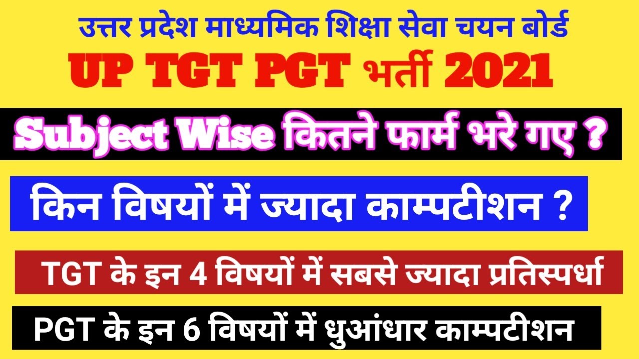UP TGT PGT 2021 किस विषय में कितने फार्म भरे गए । विषयवार आवेदकों की सं एवं काम्प्टीशन
