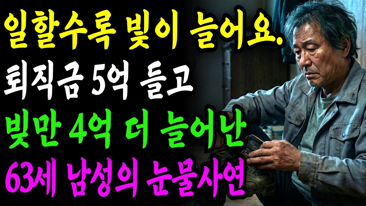| 노후자금 | 일할수록 빛이 늘어요.퇴직금 5억 들고 빚만 4억더 늘어난,가평으로 귀어한 60대 부부 몰락.  | 노후사연 | 오디오북 | 퇴직금 | 깨달음의노후