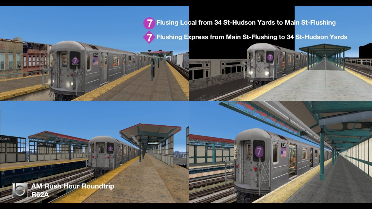 OpenBVE NYC Subway IRT Operation: R62A (7) Train Roundtrip (AM Rush Hour)