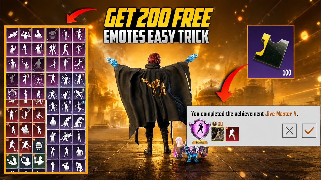 200 Free Emotes For Everyone Secret Trick | How To Complete ( Jive Master V  )  Achievement | PUBGM