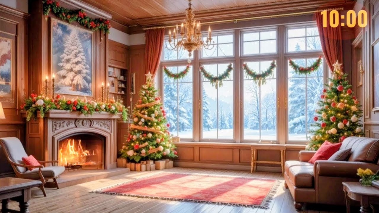 10 Minute Timer with Christmas Jazz Music | Cozy Winter Room Ambience