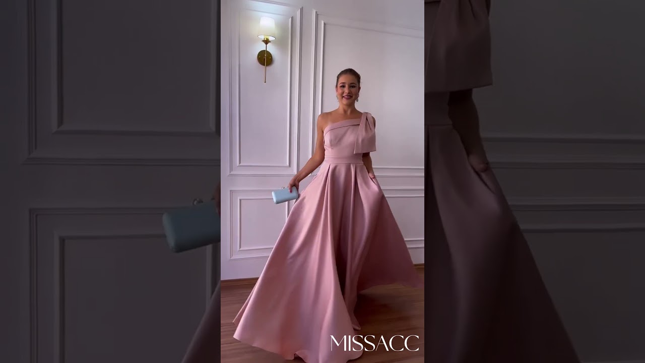 One-Shoulder Satin Bridesmaid Dresses With Bow(s) #ballgown #fashion
