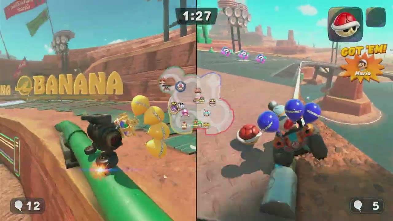 Mario Kart Multiplayer Madness - Balloon Battle Round 2 | Items Flying Everywhere!