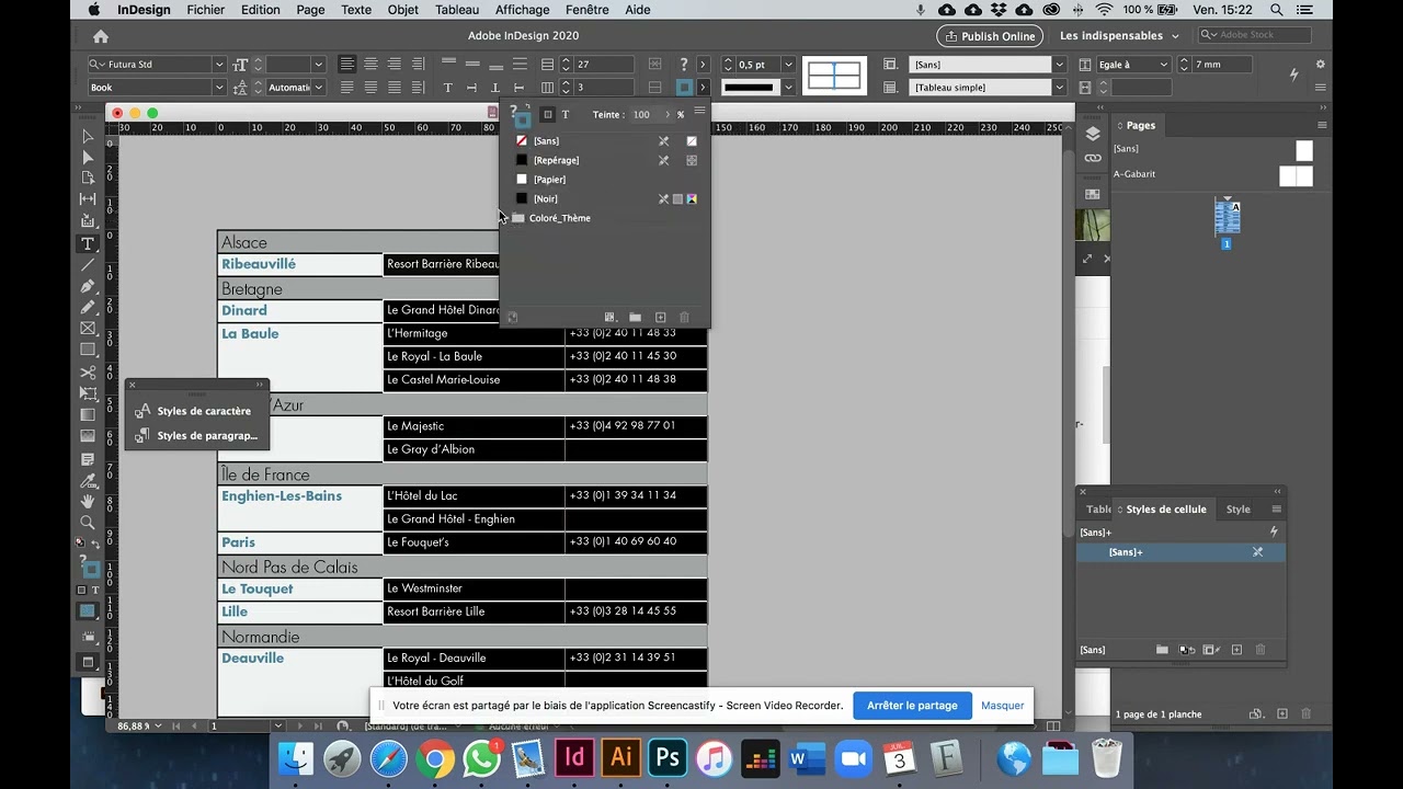 InDesign Tableaux filets et contours des tableaux