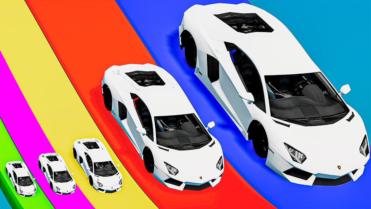 Small Cars on Big Car vs Slide Color with Portal Pool Cars vs Deep Water in BeamNG.drive #9