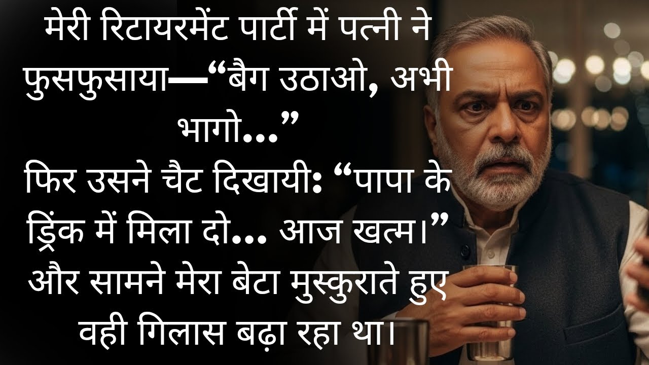 मेरी रिटायरमेंट पार्टी में पत्नी ने कहा—‘बैग उठाओ, अभी भागो’… क्योंकि मेरा बेटा मुझे मारने वाला था!