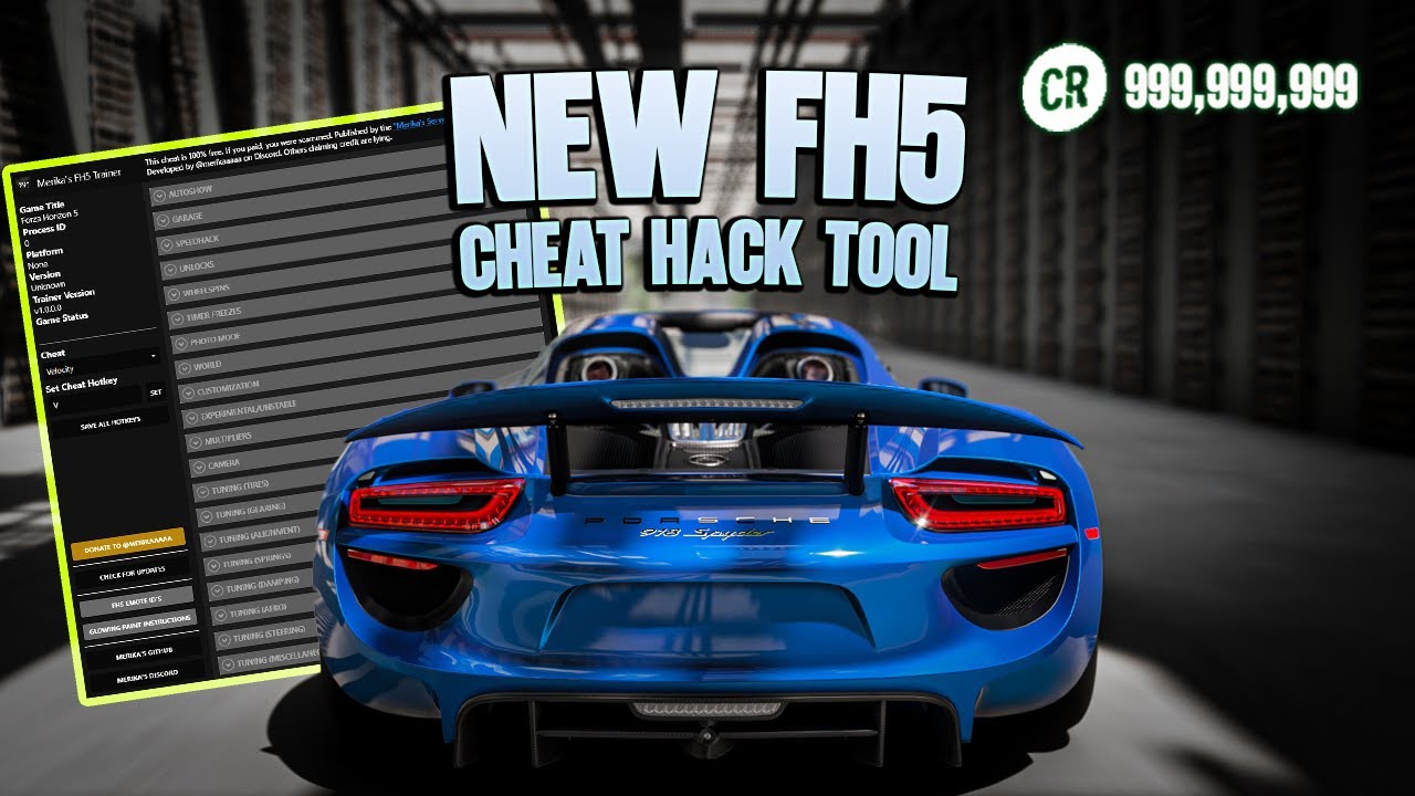 Меню мода для взлома FORZA HORIZON 5 CHEAT ENGINE! (Много денег, опыта, пробуксовки, редкие машин...