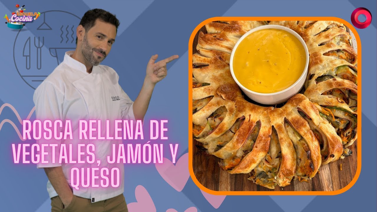 Rosca rellena de vegetales, jamón y queso I #EscuelaDeCocina