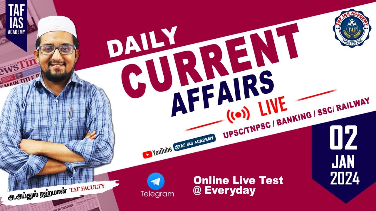 🛑 LIVE : DAILY CURRENT AFFAIRS | JAN  02 2024 | JANUARY MONTH CURRENT AFFAIRS | TAF