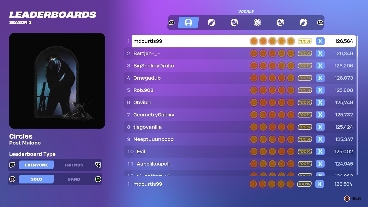 [Fortnite Festival S3] Circles Expert Vocals 100% FC World Record All Perfects