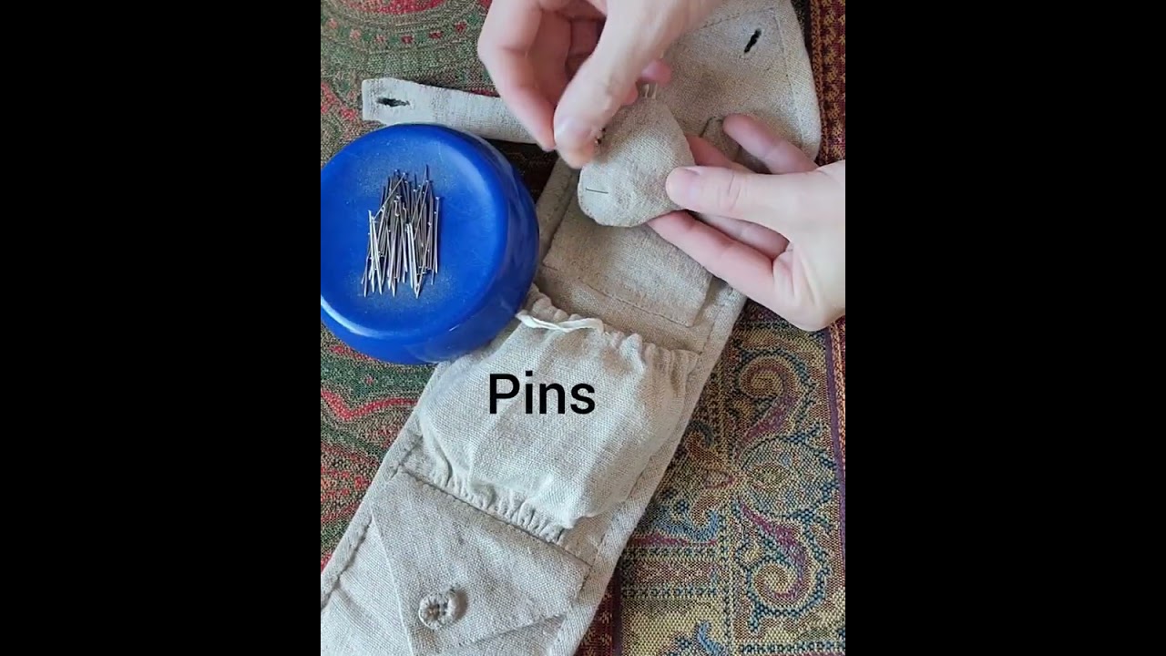 Filling a 19th century style sewing roll with sewing tools ASMR