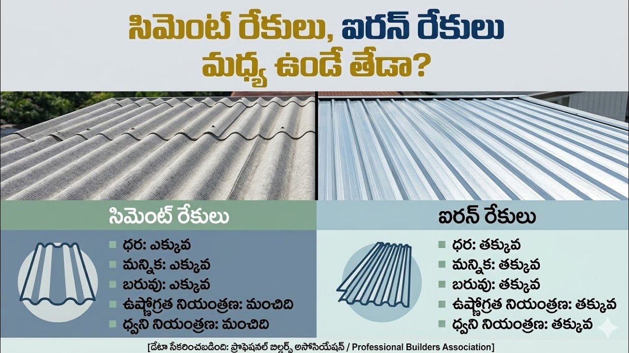 Cement sheets and iron sheets defference !!  సిమెంట్ రేకులు vs ఐరన్ రేకులు