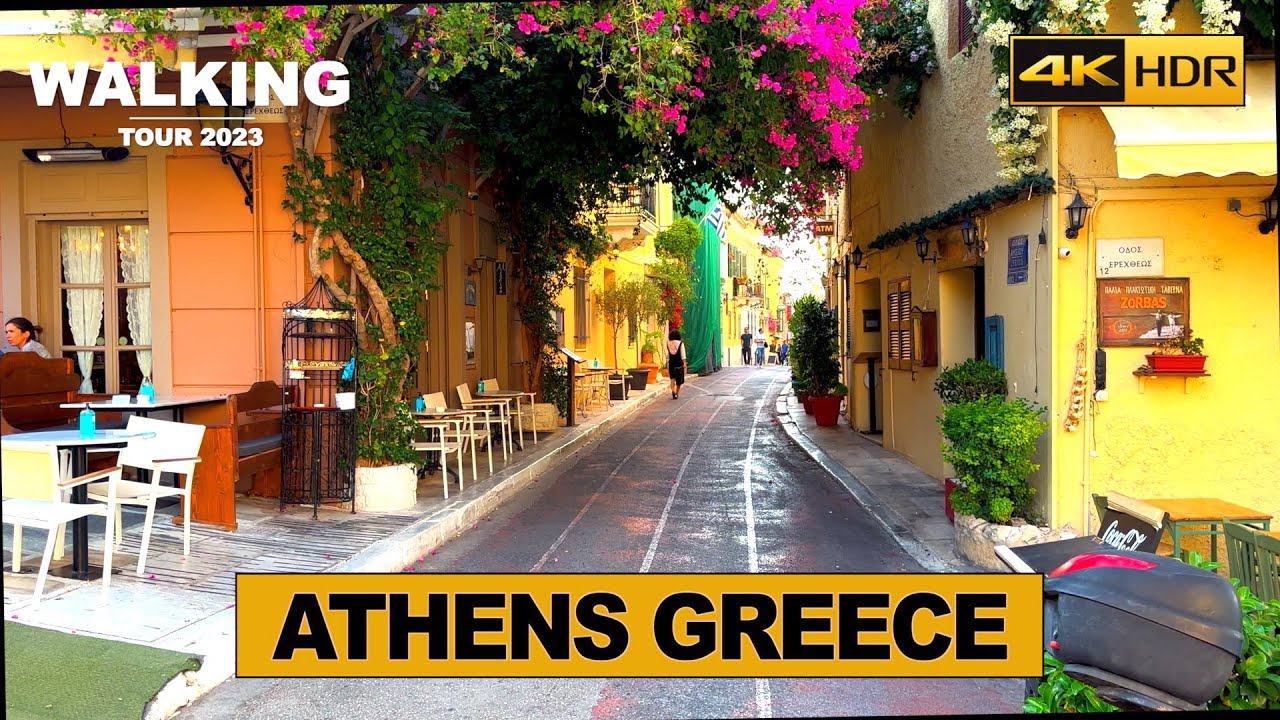 Athens, Greece 🇬🇷 Walking Tour - City Ambient Sounds -  (English Subtitles) [4K HDR]