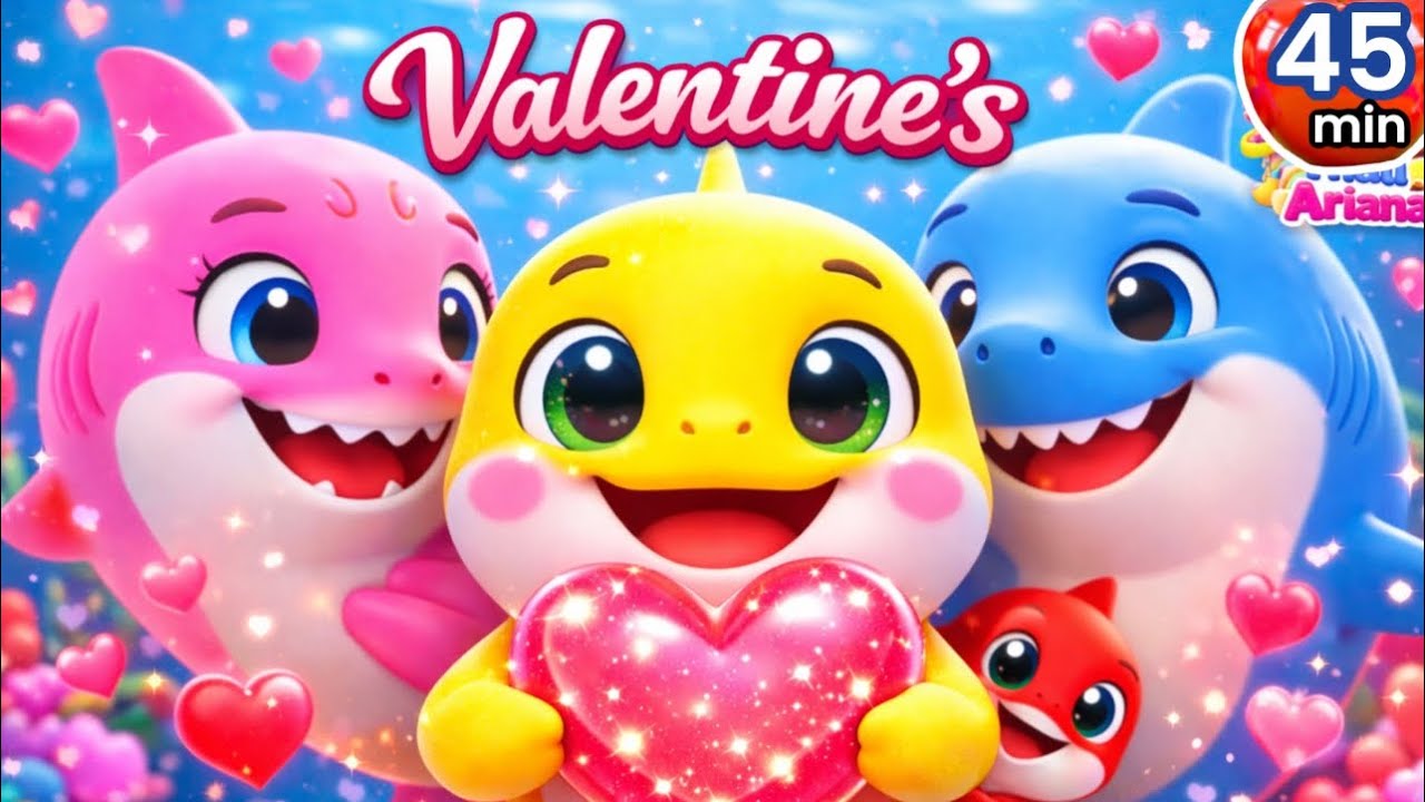 The CUTEST Valentine Baby Shark! 💗 Heart Surprise + Shark Family Love Song