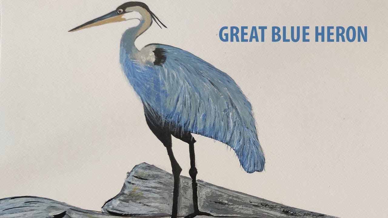 How To Paint a Great Blue Heron Bird Acrylic Painting || Easy Heron Painting || SK #herons