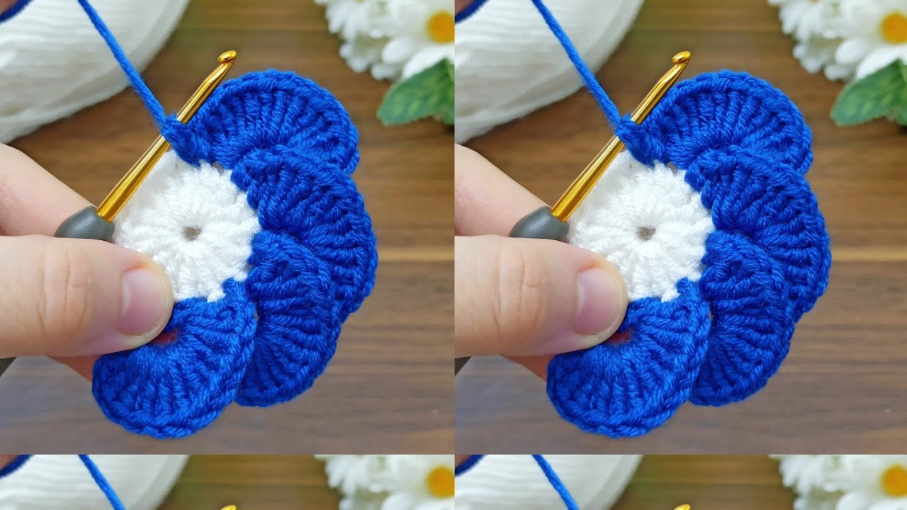 wow!!! 🫠😍How to make a wonderful blue crocheted flower #crochet #knitting