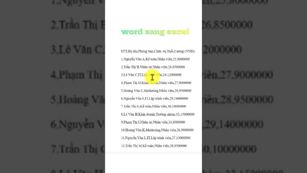Tập Làm Bài Word Coppy sang Excel Tạo Bảng, Tìm Ô Trống Dữ Liệu Và Xóa Chúng