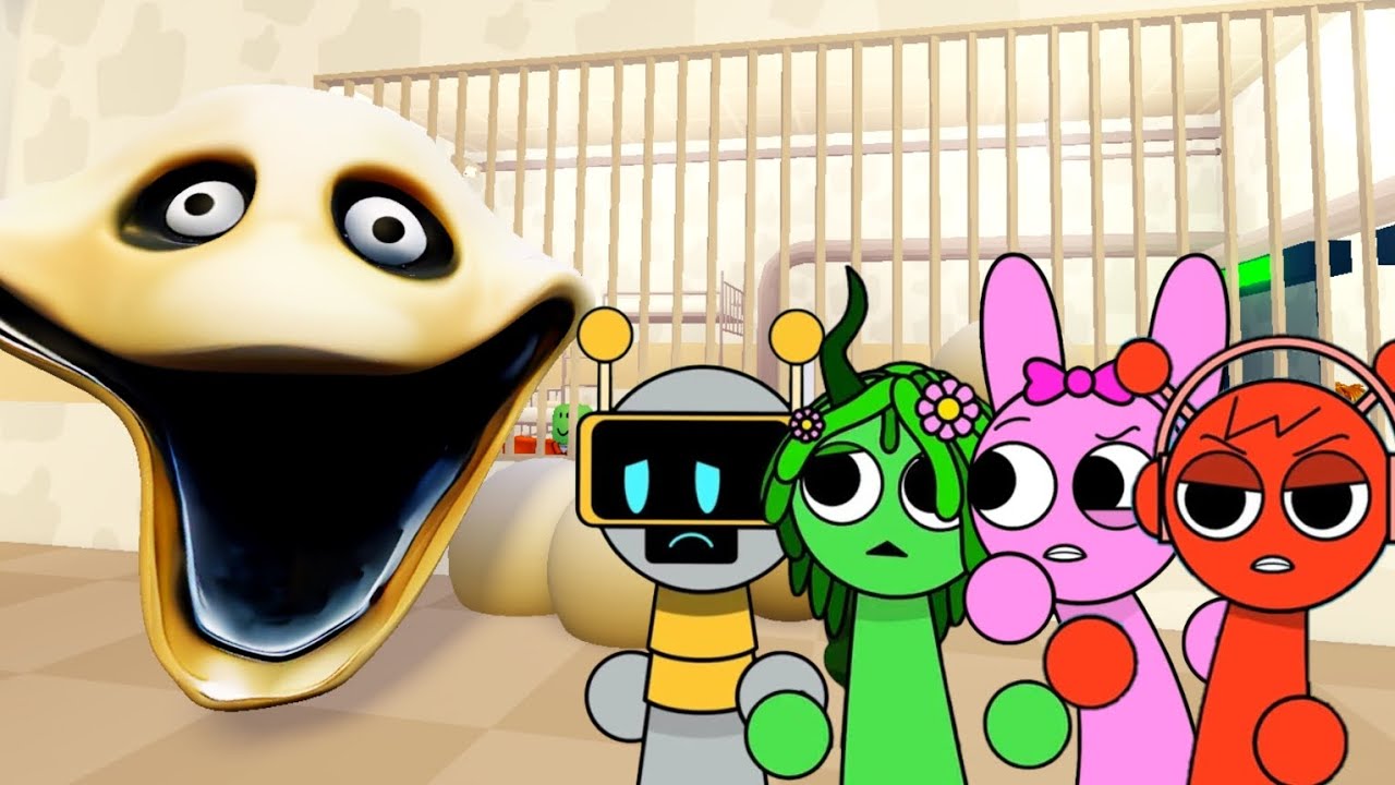 Sprunki Fun Bot & Pinki & Oren & Vineria Played Hungry Worm Prison Escape Obby in ROBLOX 