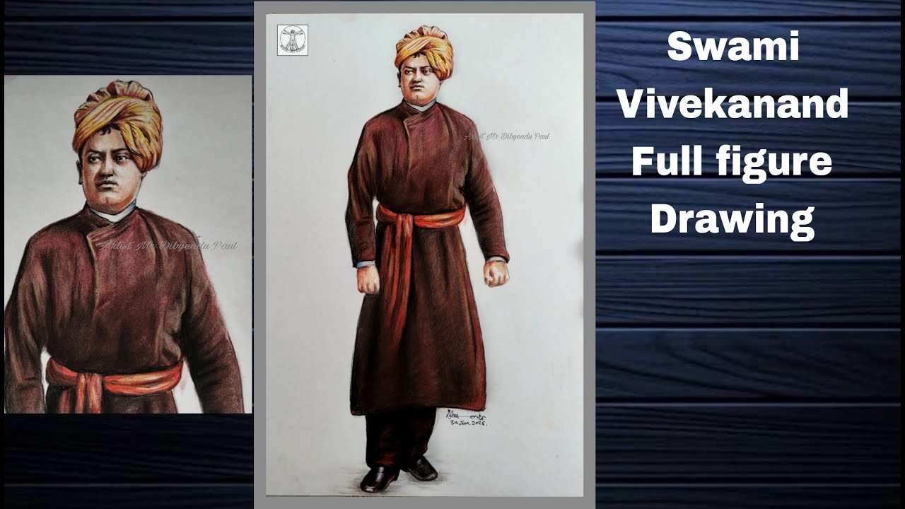 How to draw Swami Vivekananda / Easy Realistic Full figure Vivekananda Drawing/Youth Day Drawing