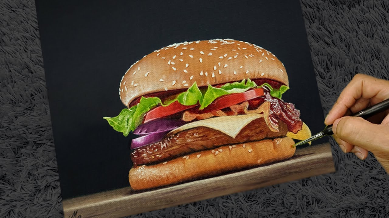 How to Paint a 🍔 Burger | Tutorial for beginners 🎨 | Easy Oil Painting