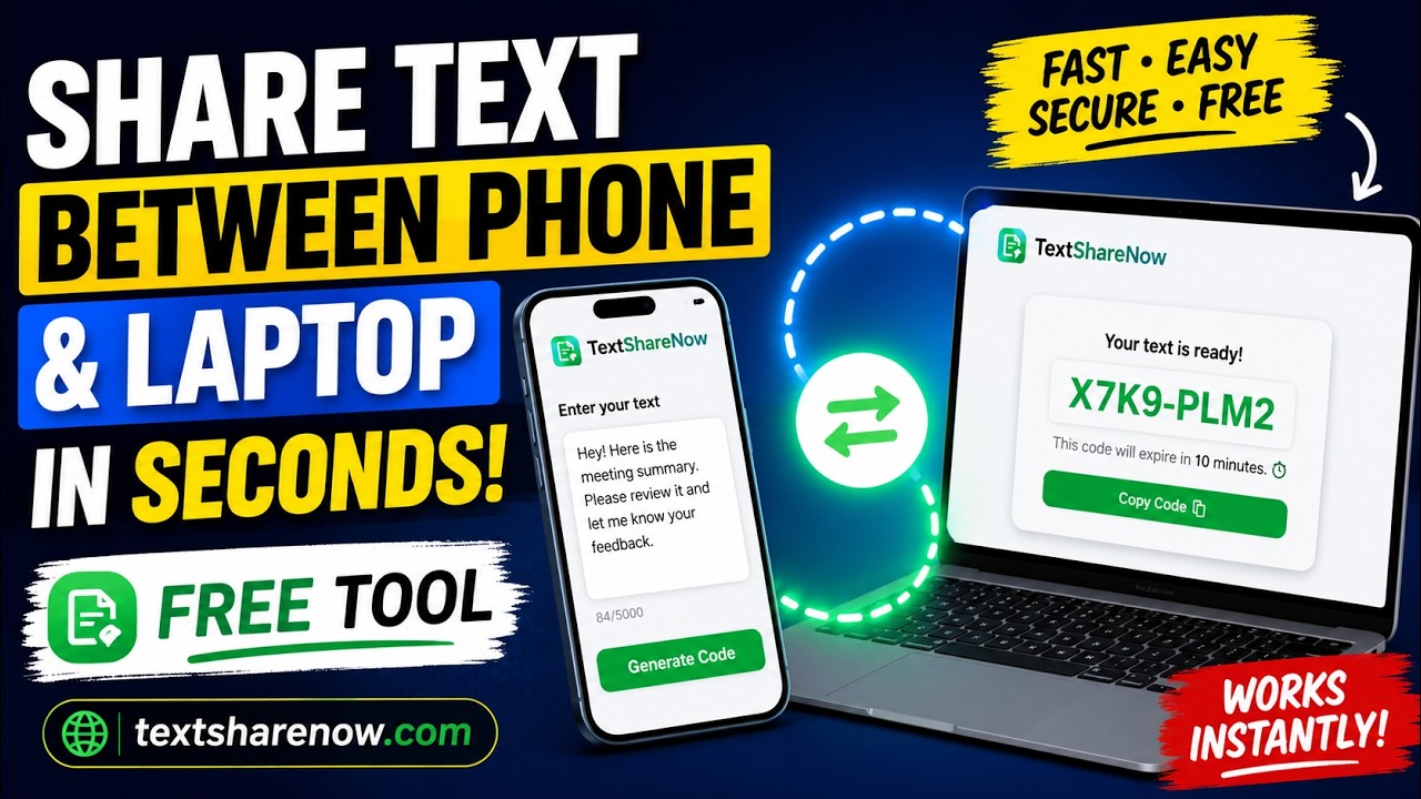 Share Text Between Phone & Laptop in Seconds (Free Tool)