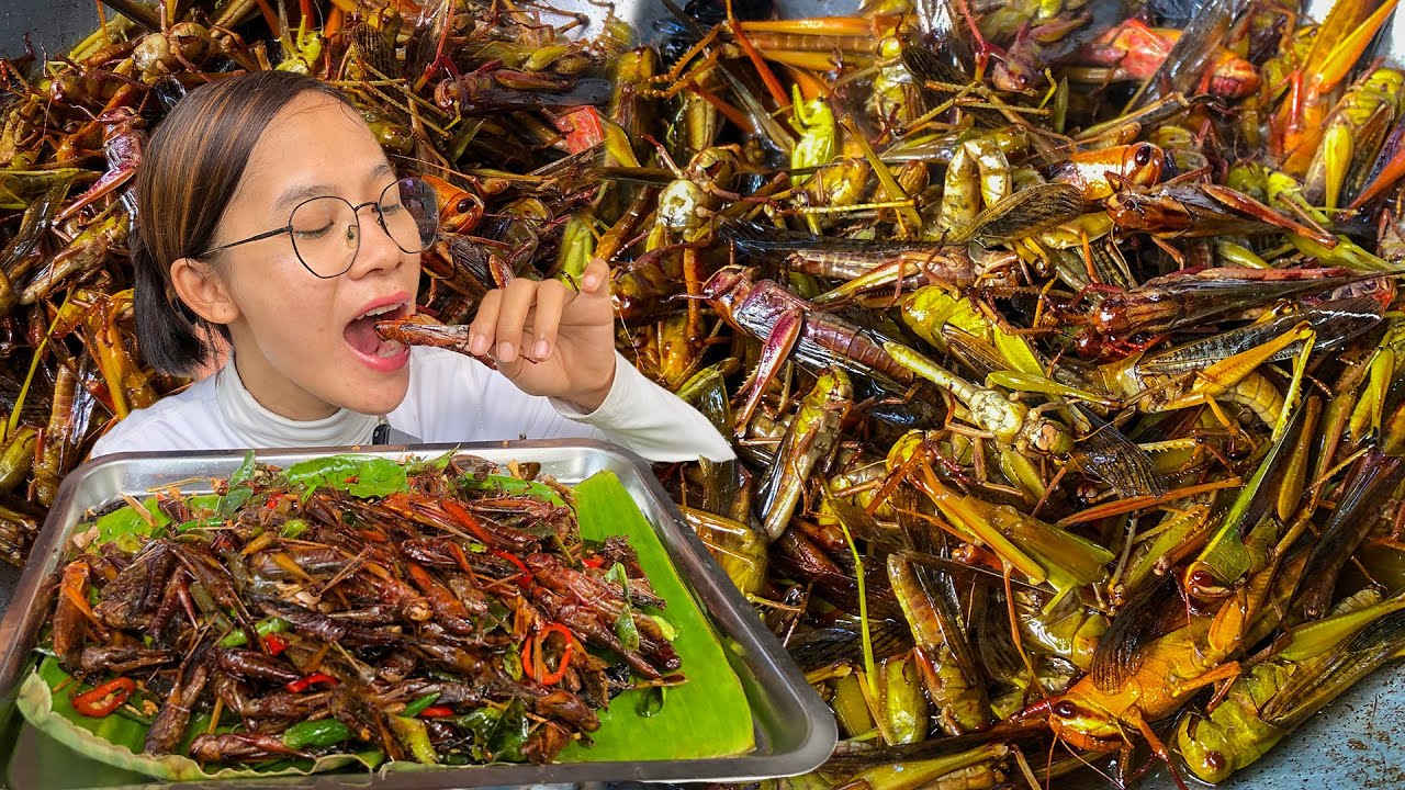 MUKBANG - COOKING & EATING SHOW | VERY CRISPY FRIED GRASSHOPPERS | POPULAR STREET FOOD | BEST TASTE