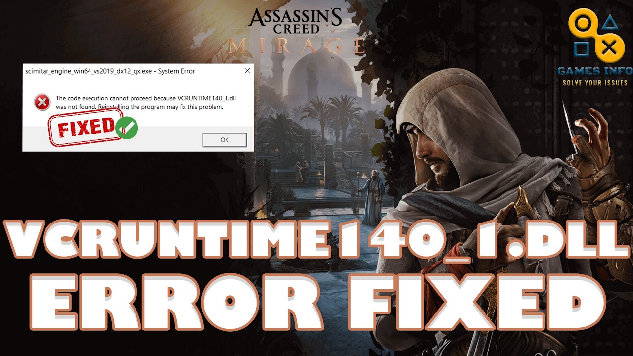 How to fix AC Mirage vcruntime140_1.dll error | By Games Info