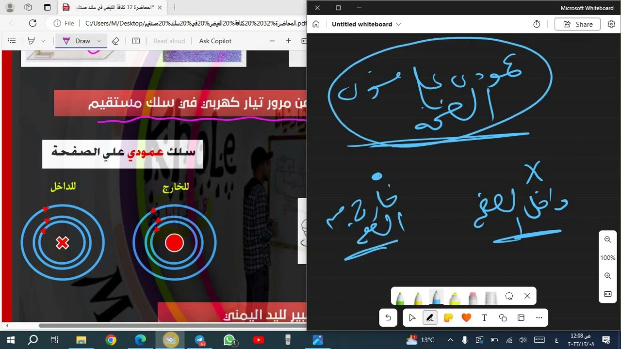 فيزياء 3 ثانوي _ المحاضرة 34 _ كثافة الفيض لسلك مستقيم  _ قاعدة امبير لليد اليمني  _ وافكار هامة جدا