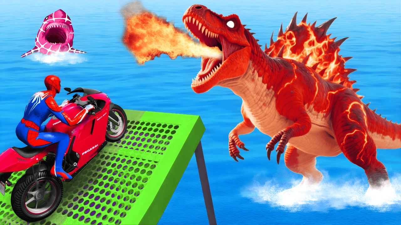 SPIDER-MAN against DINOSAURS vs Pokemon Funny Moments l Epic GTA 5 battle with Superheroes