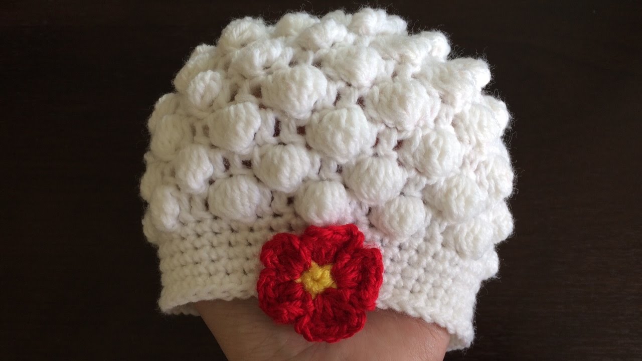 How To Crochet A Bobble Stitch Baby Hat, Lilu's Handmade Corner Video # 105