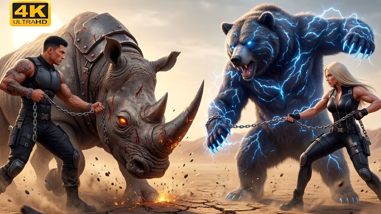 IRON RHINO vs THUNDER BEAR | Steel & Storm Clash in 4K Ultra-Realistic Battle