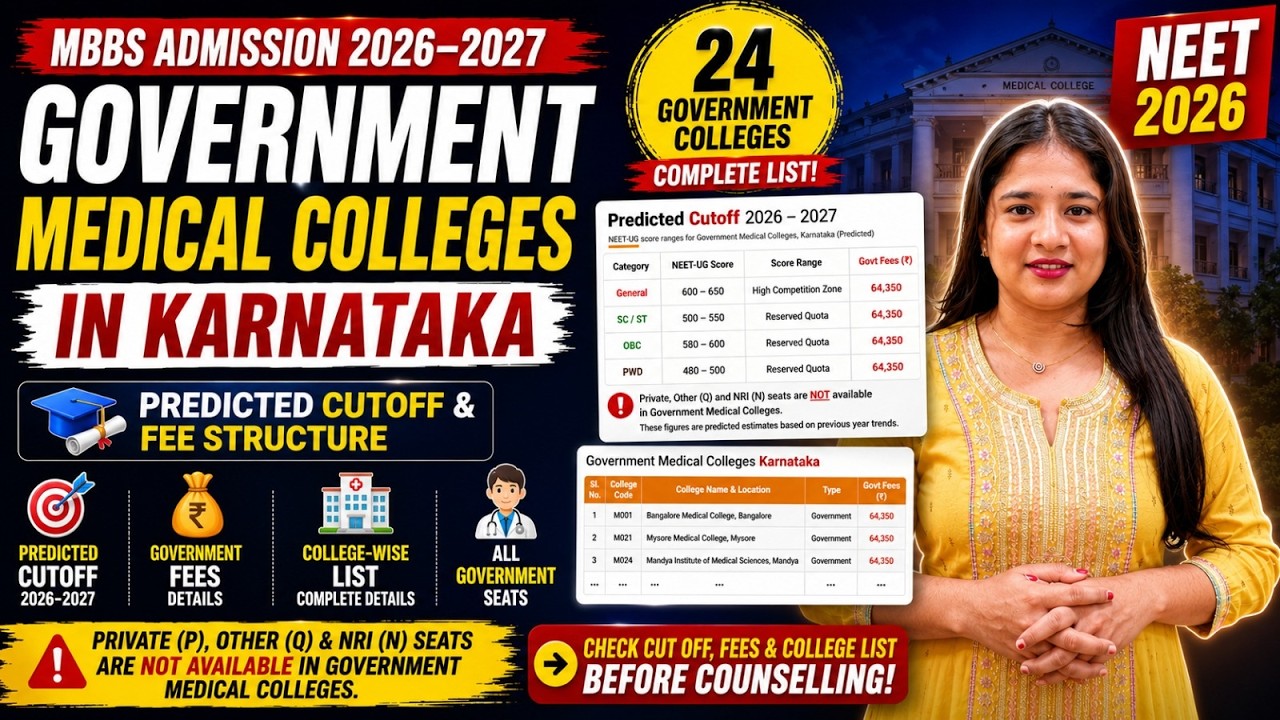 Karnataka Government Medical Colleges 2026 | MBBS Cutoff, Fees & Complete College List | NEET 2026