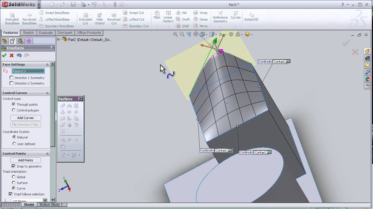 11- SolidWorks Surface TUTORIAL: FREE FORM TOOL