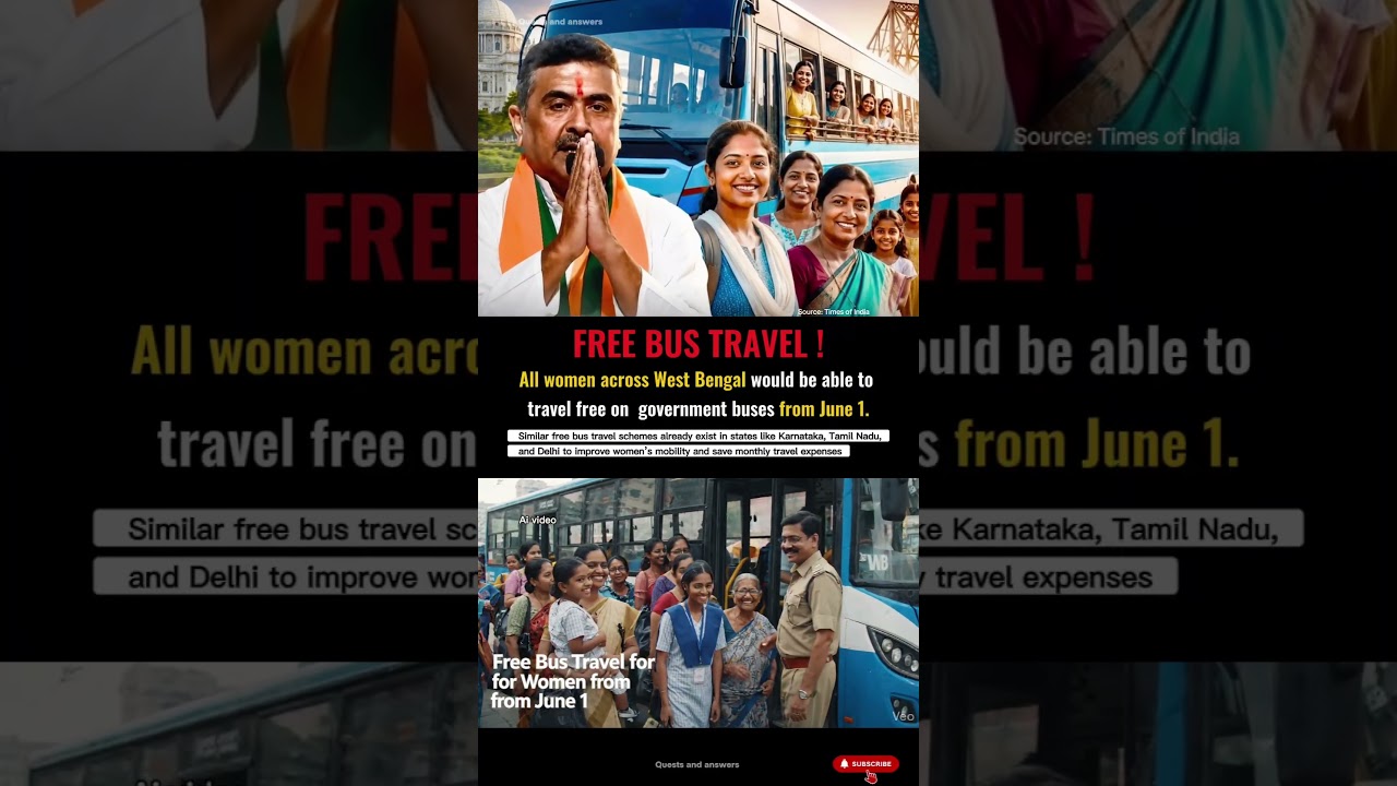 Free bus travel for women in west bengal from June 1.West bengal government#bjp#shorts #news #bengal