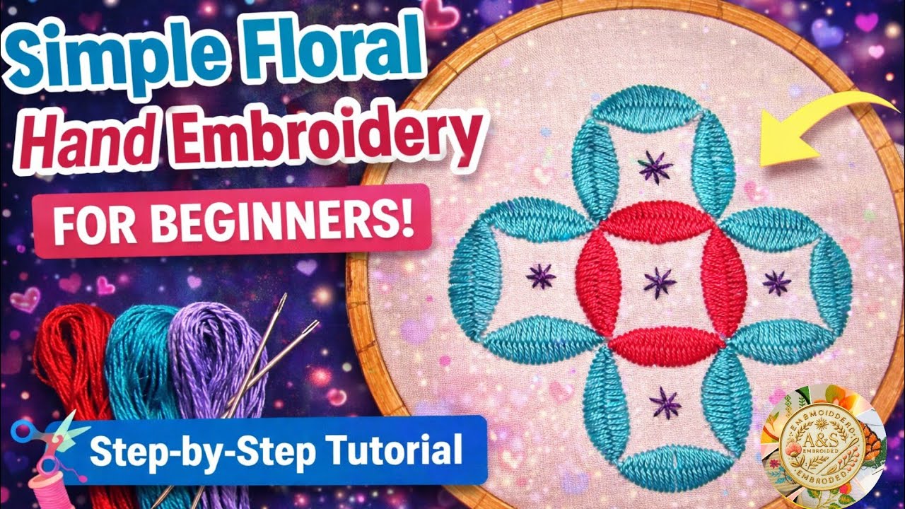Simple Floral Hand Embroidery Design for Beginners|Step-by-Step Floral Embroidery Pattern |DIY Craft